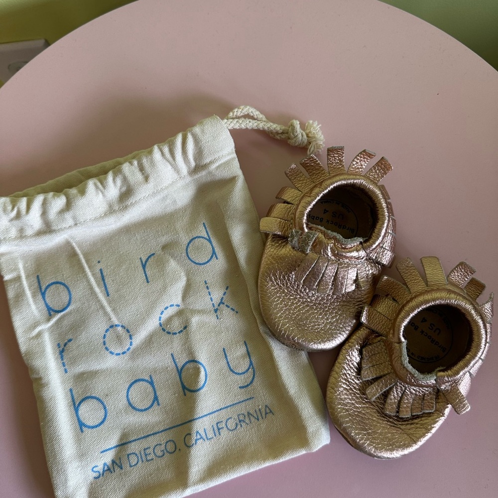Rose Gold Bird Rock Baby Leather Baby Moccasins